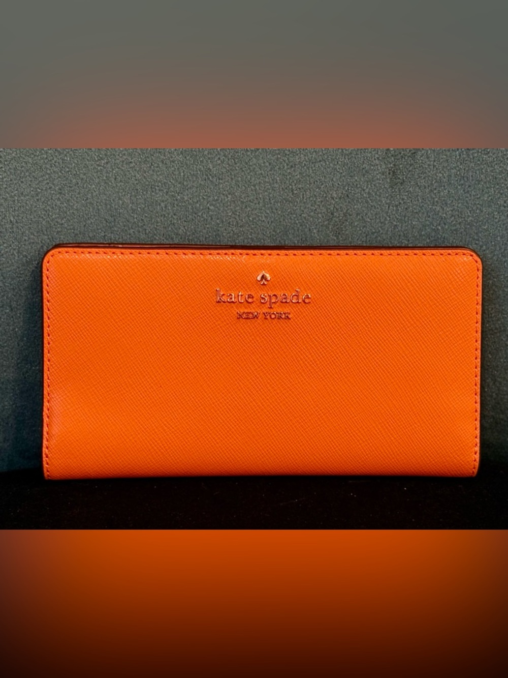 Kate Spade Orange Saffiano Bifold Wallet with Gold Accents